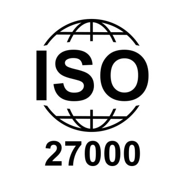 Iso 27000 ikonu. Bilgi Güvenlik Yönetim Sistemi. Standart kalite sembolü. Beyaz arkaplanda vektör düğmesi işareti izole edildi .