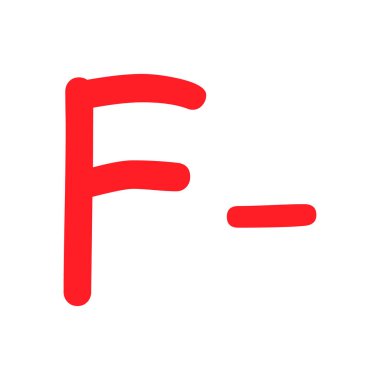 Not sonucu F eksi. Kırmızı renkli el çizimi simgesi. Test sınav işareti rapor vektör illüstrasyonu .