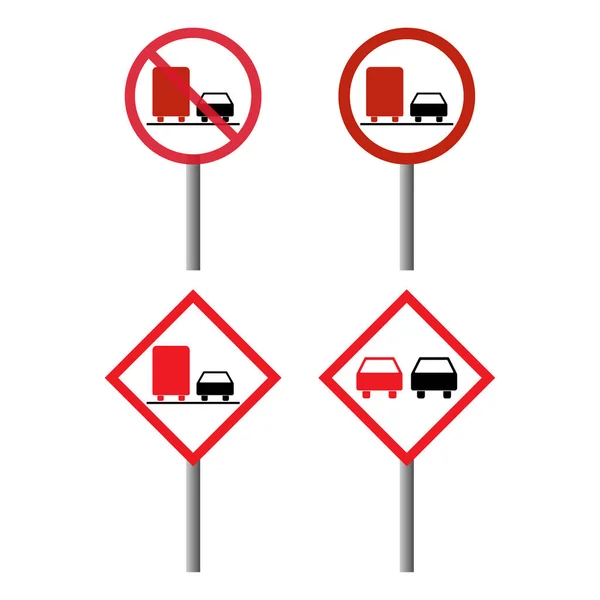 Σύνολο Προσπέρασης Προειδοποιητική Οδό Απαγόρευση Μεταφοράς Εικονίδιο Αυτοκίνητο Απαγορευμένες Πληροφορίες — Διανυσματικό Αρχείο