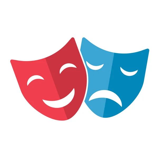 劇場の顔のマスクアイコンのセット 感情の俳優のコメディとドラマのシンボル 祭りのサインベクトルのイラスト — ストックベクタ