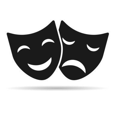 Theater Face ikon gölgesi, duygu aktörü komedi ve drama sembolü, festival işareti illüstrasyon .