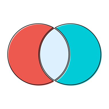 Venn diyagramı matematik vektörü, negatif uzay, renk modern simgesi - beyaz arkaplan üzerinde izole .