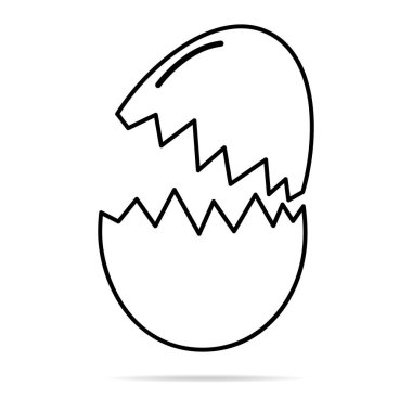 Gölgeli kırık yumurta ikonu, kabuklu paskalya sembolü, sağlıklı doğa yiyeceği, vektör çizimi, çiftlik organik proteini .