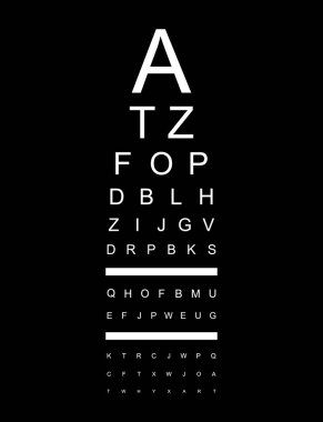 Görsel ölçüm simgesi, optik grafik harf sembolü, optometrist odak vektör illüstrasyonunu test et .