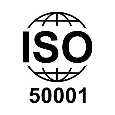 Iso 50001 simgesi. Enerji İdaresi. Standart kalite sembolü. Beyaz arkaplanda vektör düğmesi işareti izole edildi .