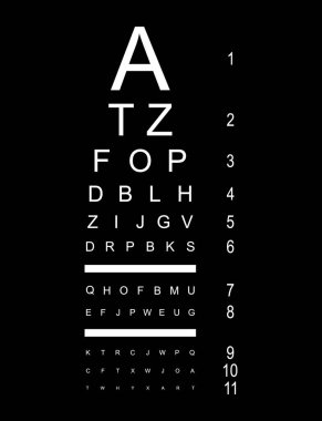 Görsel ölçüm simgesi, optik grafik harf sembolü, optometrist odak vektör illüstrasyonunu test et .