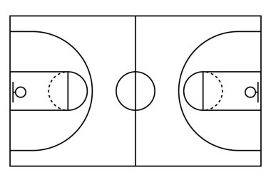 Basketbol sahası ikonu, zemin parke alanı, en iyi Amerikan spor sembolü, basket sahası çizimi .