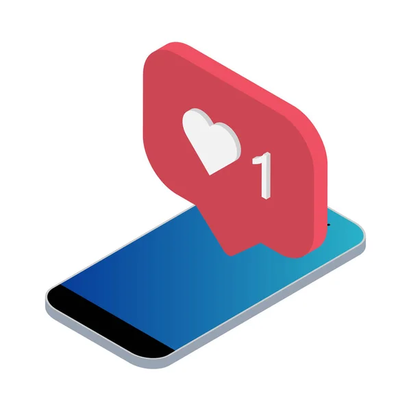 Volger Isometrische Telefoon Melding Symbool Voor Toepassing Instagram App Knop — Stockvector