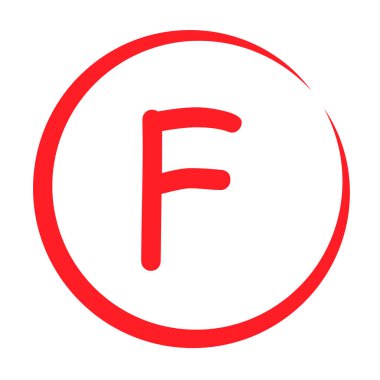 Not sonucu F. Kırmızı renkli el çizimi simgesi. Test sınav işareti rapor vektör illüstrasyonu .