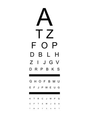 Görsel ölçüm simgesi, optik grafik harf sembolü, optometrist odak vektör illüstrasyonunu test et .