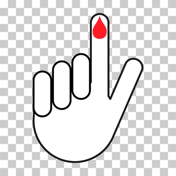 Mão Dedo Com Ícone Sangue Gota Símbolo Teste Saúde Médica — Vetor de Stock