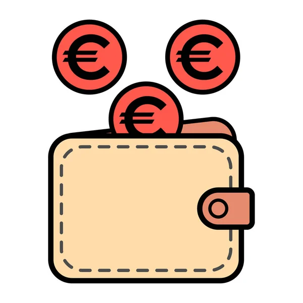 Portefeuille Icône Euro Symbole Plat Finance Signe Illustration Vecteur Trésorerie — Image vectorielle