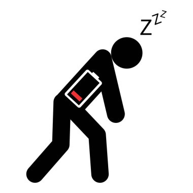 Yorgun adam ikonu, uyku duygusu yorgun işareti, sıkılmış konsept sembolü, grafik vektör çizimi .