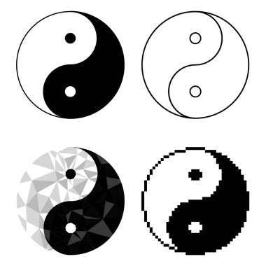 Yin yang uyum ve dengenin sembolü, beyaz arkaplanda izole çizgi koleksiyonu simgesi. Japon kültürü .