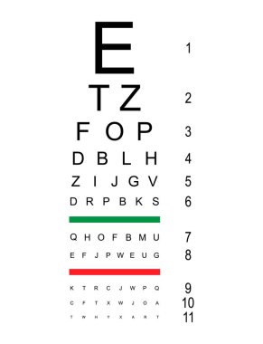 Görsel ölçüm simgesi, optik grafik harf sembolü, optometrist odak vektör illüstrasyonunu test et .