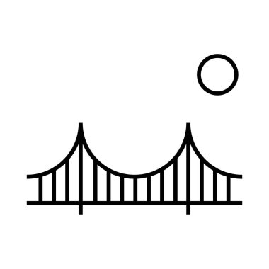 Siluet köprü simgesi, kentsel mimari tasarım, seyahat çizgisi inşaat sembolü illüstrasyonu .