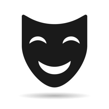 Tiyatro yüzü ikon gölgesi, duygu aktörü komedi ve drama sembolü, festival işareti vektör illüstrasyonu .
