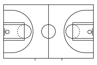Basketbol sahası ikonu, zemin parke alanı, en iyi Amerikan spor sembolü, basket sahası çizimi .