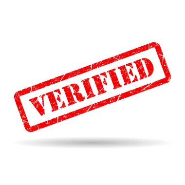Verified stamp symbol shadow, label sticker sign button, text banner vector illustration .