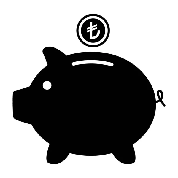 Piggy Bank Flat Icon Turkish Lira 심볼로 벡터를 표시합니다 그래픽 — 스톡 벡터