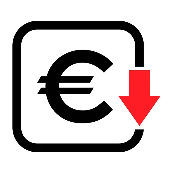 Kostenreductie Verlaag Euro Pictogram Vectorsymbool Geïsoleerd Achtergrond — Stockvector