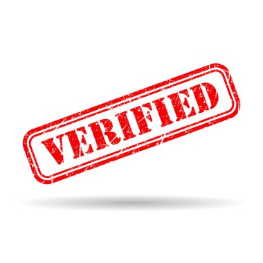 Verified stamp symbol shadow, label sticker sign button, text banner vector illustration .