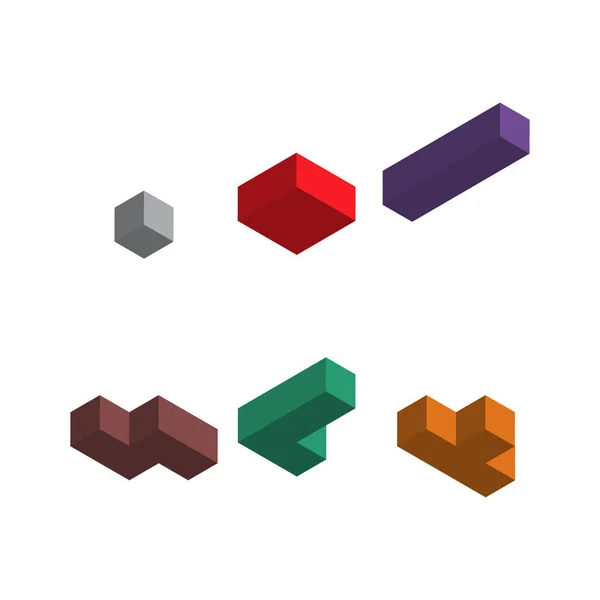 Renk Tetris Izometrik Blok Renk Bulmaca Simgesi Mantık Eğlenceli Oyun — Stok Vektör