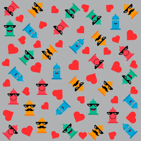 Fun Condom Background Design Love Healthy Decoration Pattern Web Element — Image vectorielle