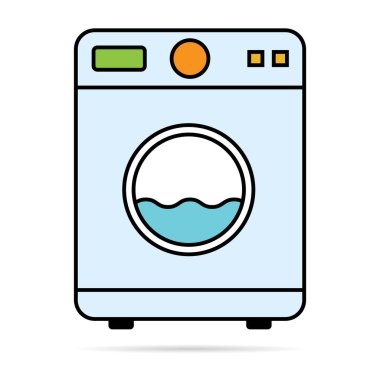 Gölgeli çamaşır makinesi ekipmanları, çamaşır makinesi ikonu, çamaşır sembolü giysileri, vektör illüstrasyon arka planı.   .