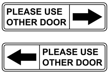 Lütfen diğer kapı grafik simgesi, bilgi etiketi, metin yönü vektör illüstrasyonuna dikkat edin .