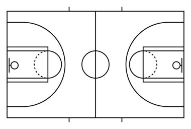 Basketbol sahası ikonu, zemin parke alanı, en iyi Amerikan spor sembolü, basket sahası çizimi .