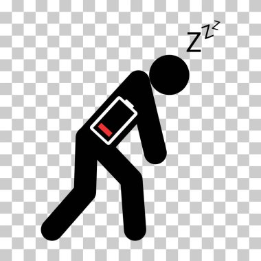 Yorgun adam ikonu, uyku duygusu yorgun işareti, sıkılmış konsept sembolü, grafik vektör çizimi .