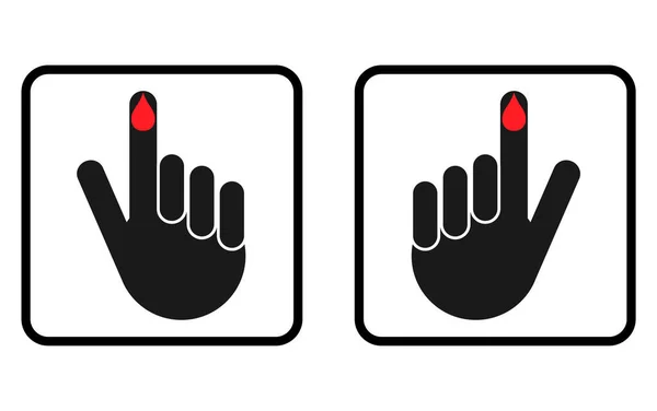 Set Handfinger Mit Tropfenblut Symbol Medizinisches Gesundheitstestsymbol Kontrollvektorillustration — Stockvektor