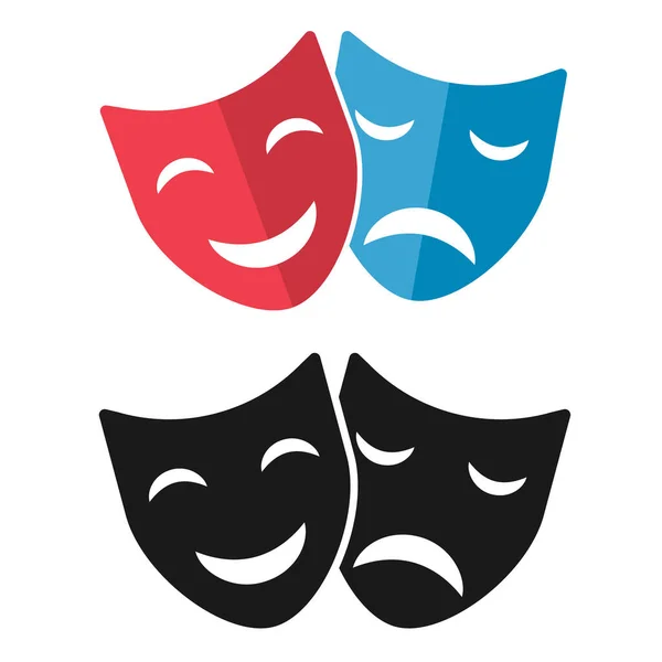 Set Van Theater Gezicht Masker Icoon Emotie Acteur Komedie Drama — Stockvector
