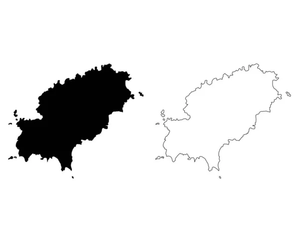 Σύνολο Της Ίμπιζα Υψηλής Λεπτομέρεια Νησί Χάρτη Ισπανική Περιοχή Επίπεδη — Διανυσματικό Αρχείο