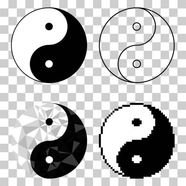 Yin yang uyum ve dengenin sembolü, beyaz arkaplanda izole çizgi koleksiyonu simgesi. Japon kültürü .