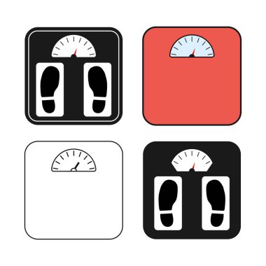 Ağırlık ölçeği simgesi, sağlıklı diyet vücut sembolü, kalori ölçümü kaybı vektör çizimi .