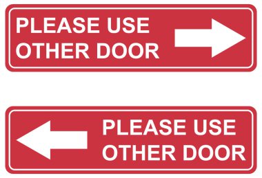 Lütfen diğer kapı grafik simgesi, bilgi etiketi, metin yönü vektör illüstrasyonuna dikkat edin .