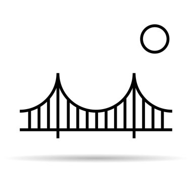 Gölgesi olan siluet köprü simgesi, şehir mimarisi tasarımı, seyahat çizgisi yapı sembolü illüstrasyonu .