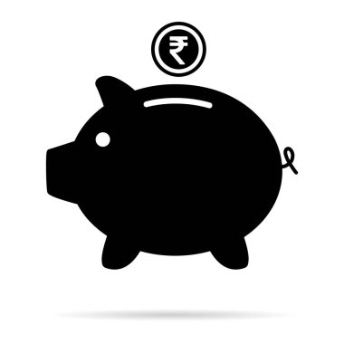 Domuzcuk kumbarası düz simgesi, Rupi web sembollü imza vektörü. Para geliri, ekonomik grafik düğmesi .