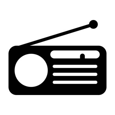 Retro radyo istasyonu simgesi, düz izole müzik sesi ortam düğmesi, web vektör illüstrasyonu .