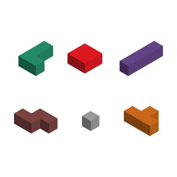 Renk Tetris Izometrik Blok Renk Bulmaca Simgesi Mantık Eğlenceli Oyun — Stok Vektör