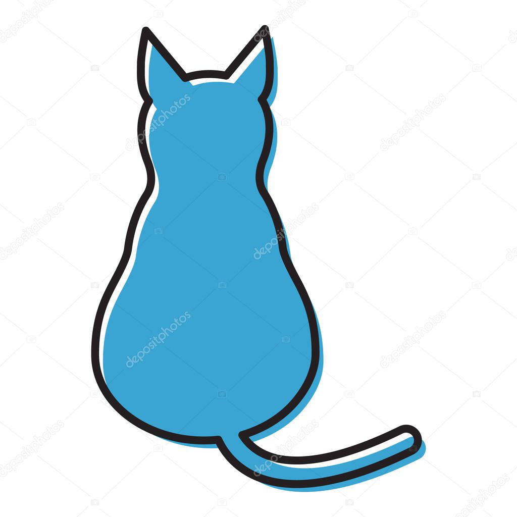 Blue isolated design cat, icon vector. Illustration background pet label sign animal .