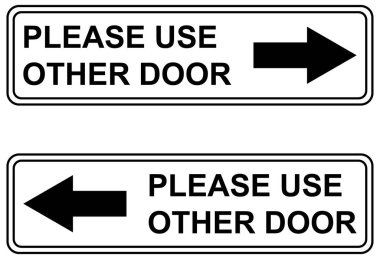 Lütfen diğer kapı grafik simgesi, bilgi etiketi, metin yönü vektör illüstrasyonuna dikkat edin .