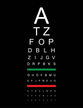 Görsel ölçüm simgesi, optik grafik harf sembolü, optometrist odak vektör illüstrasyonunu test et .