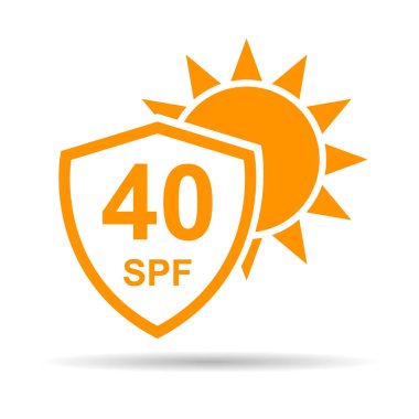Sun protection factor 40 icon shadow, uv radiation block symbol, sun protect skin vector illustration .