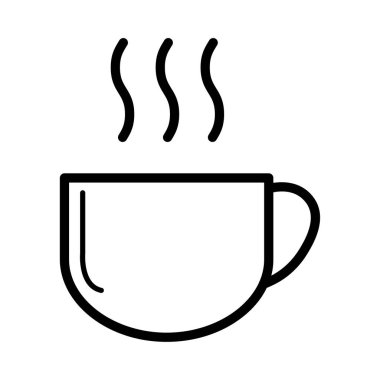 Kahve ikonu, kahvaltı içeceği kafesi, kapuçino, izole edilmiş sıcak illüstrasyon, vektör çizgisi. .