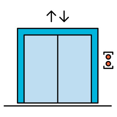 Asansör simgesini kaldırın, grafik tasarım giriş işareti, bina kapısı sembolü illüstrasyonu .