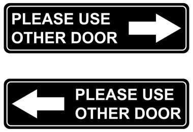 Lütfen diğer kapı grafik simgesi, bilgi etiketi, metin yönü vektör illüstrasyonuna dikkat edin .