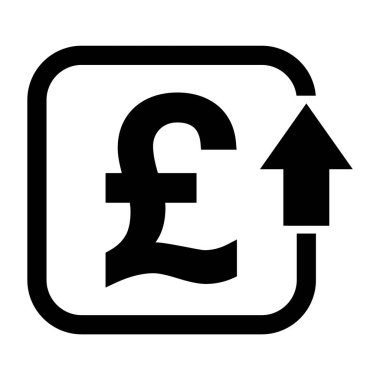 Maliyet sembolü pound artış simgesi. Gelir vektörü sembolü arkaplanda izole edildi .